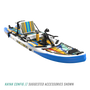 Front angled view of the Rackham Aero 12′4″ Native Fusion Apex Inflatable Paddle Board with suggested accessories in kayak configuration