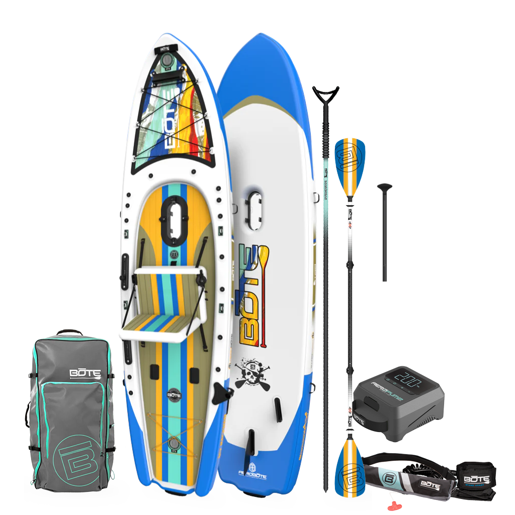 Top and bottom view of Rackham Aero in Native Fusion shown with carry bag and accessories.