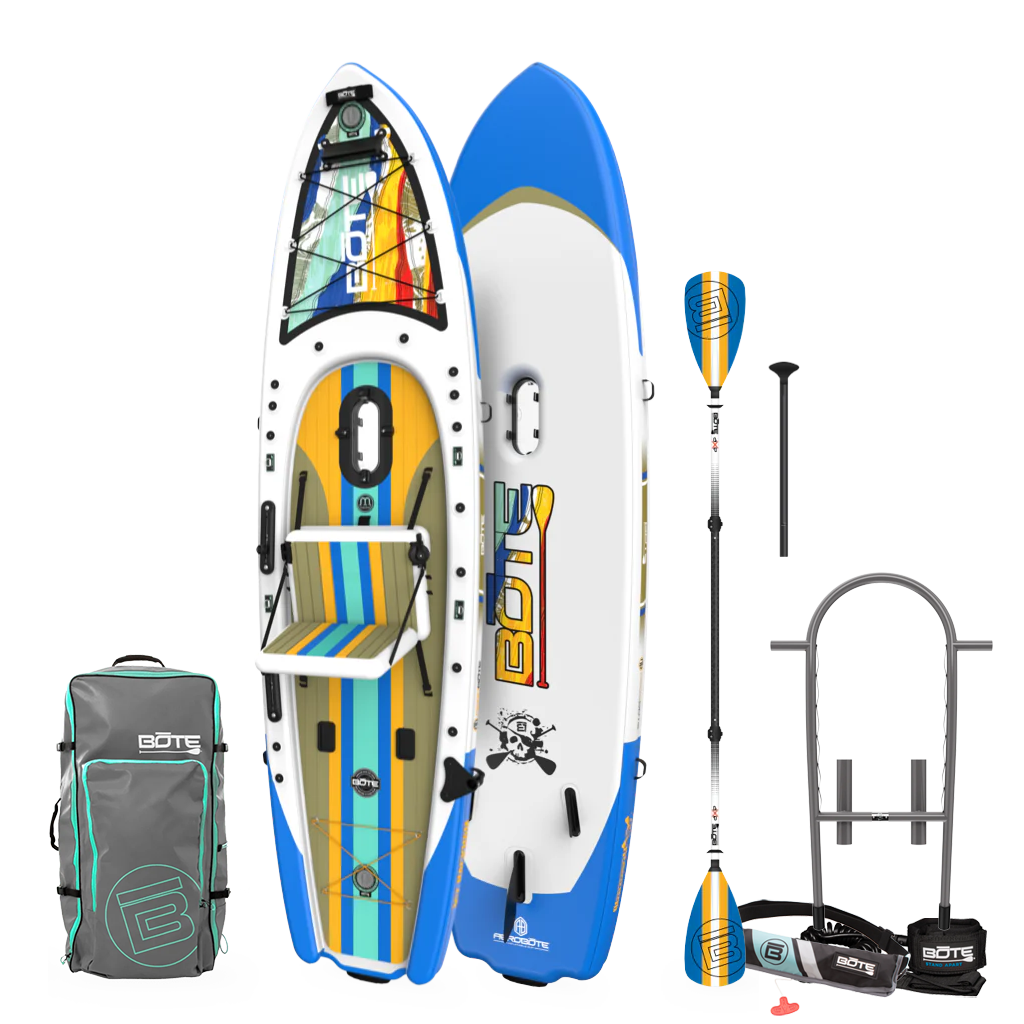 Top and bottom angled view of the Rackham Aero 12′4″ Native Fusion Apex Inflatable Paddle Board Package