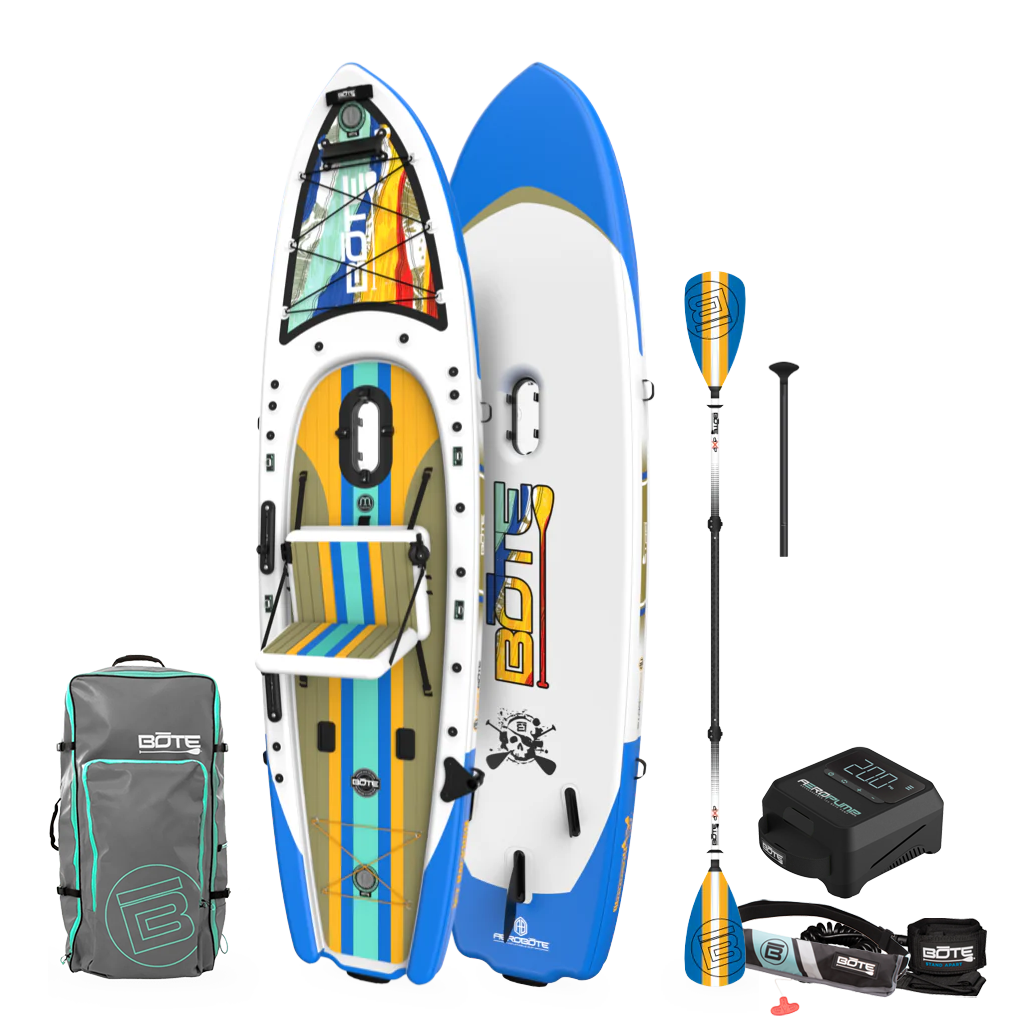 Top and bottom angled view of the Rackham Aero 12′4″ Native Fusion Apex Inflatable Paddle Board Package