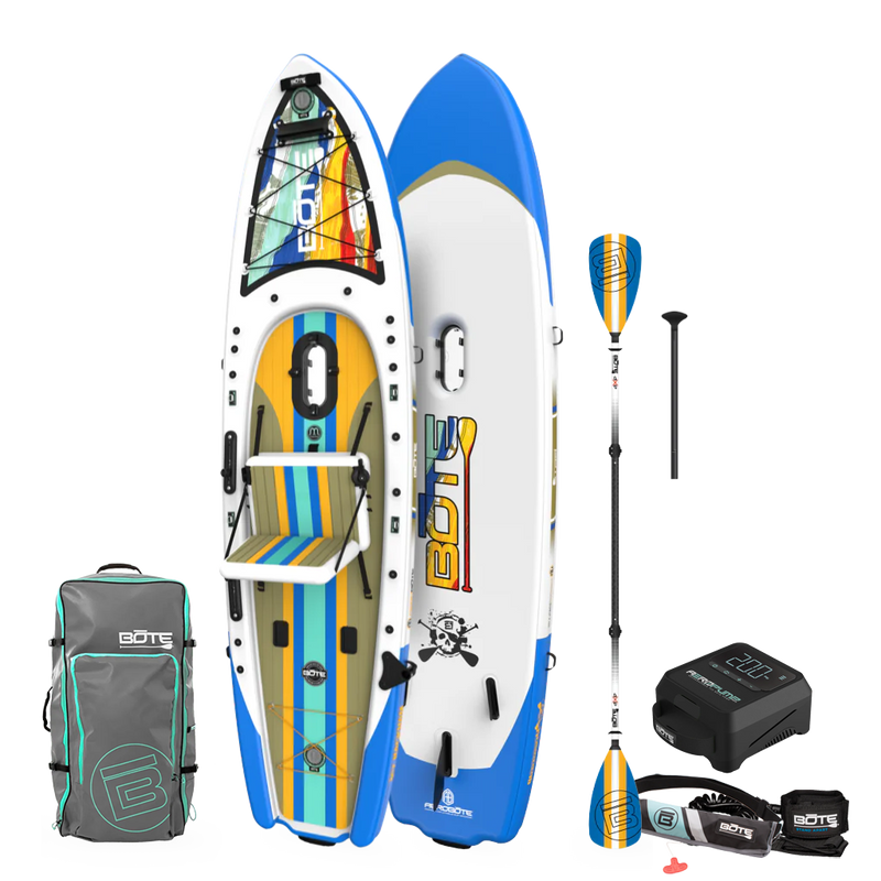 Top and bottom angled view of the Rackham Aero 12′4″ Native Fusion Apex Inflatable Paddle Board Package