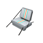 Front view of LONO Classic Seat Replacement with black straps, bright blue sides and a brown padded top on the seat.