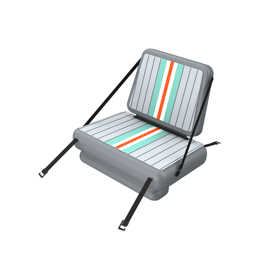 Front view of LONO Classic Seat Replacement with black straps, bright blue sides and a brown padded top on the seat.