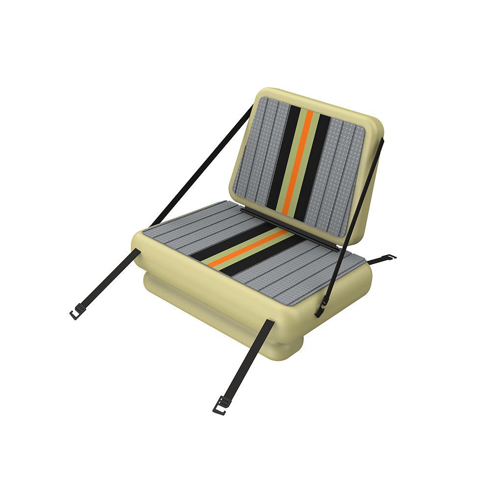 Angled view of the Rackham Apex Aero 12'4" Verge Camo 22 seat replacement with backrest and straps.