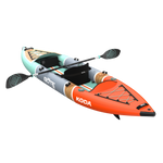 Angled rear view of the Koda Aero showing stern bungee storage and inflatable side rails.