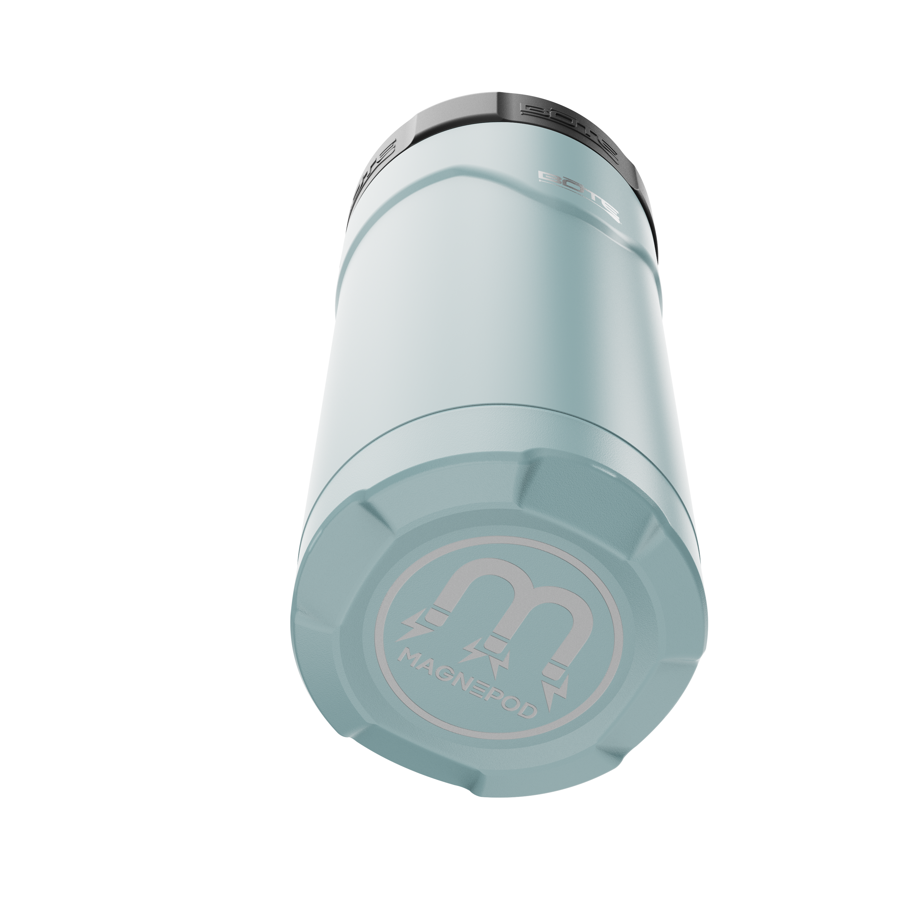 A bottom view of the MAGNEChill Can Cooler Slim Steel Blue, showing the base structure and any stability or anti-slip features.