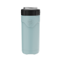 A direct front view of the MAGNEChill Can Cooler Slim Steel Blue, highlighting its main design and branding elements.