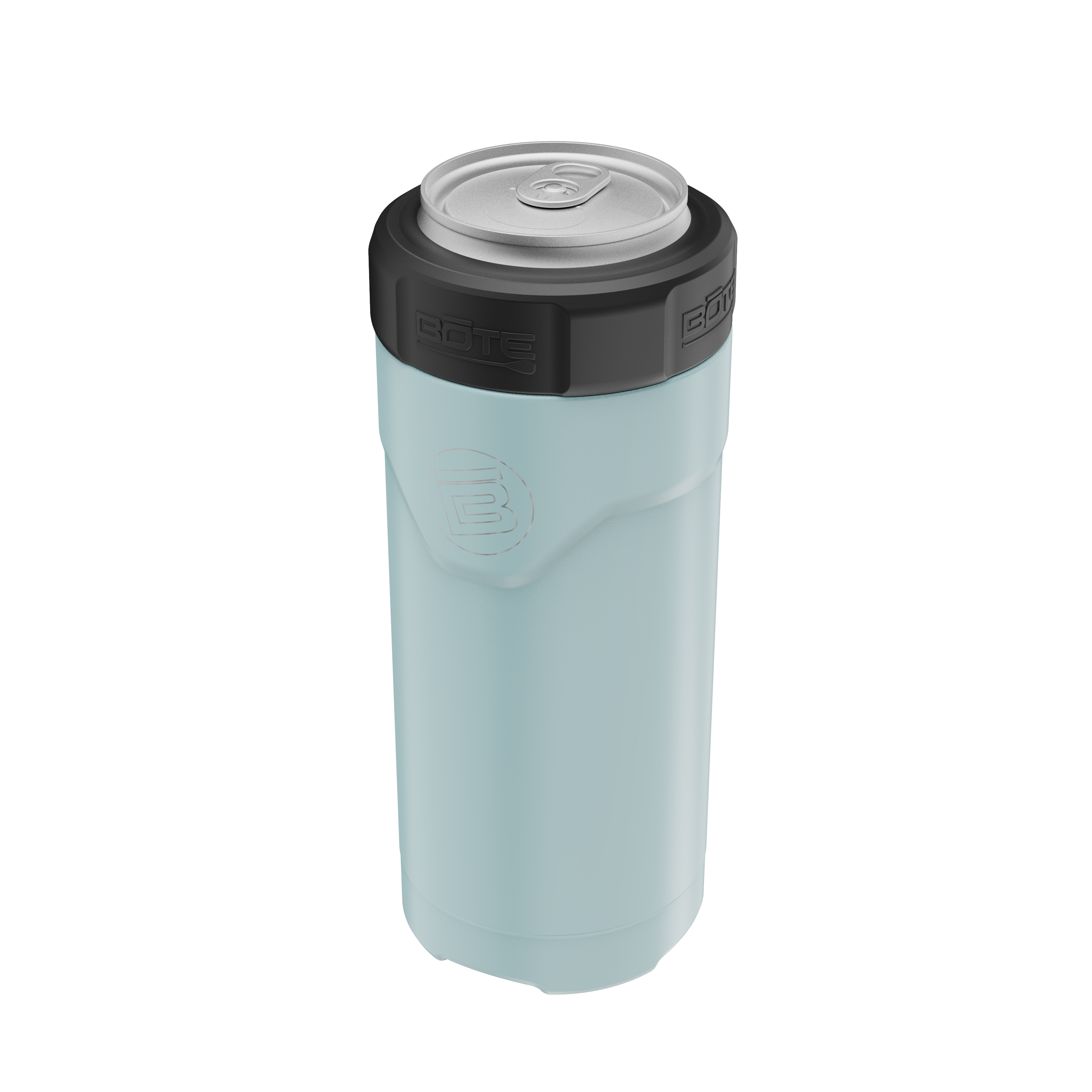 A detailed image of the MAGNEChill Can Cooler Slim Steel Blue, showing its design and key features.