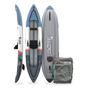Inflatable paddle boards and a carrying bag with BOTE branding on a white background