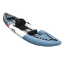 Blue and white inflatable kayak on a white background