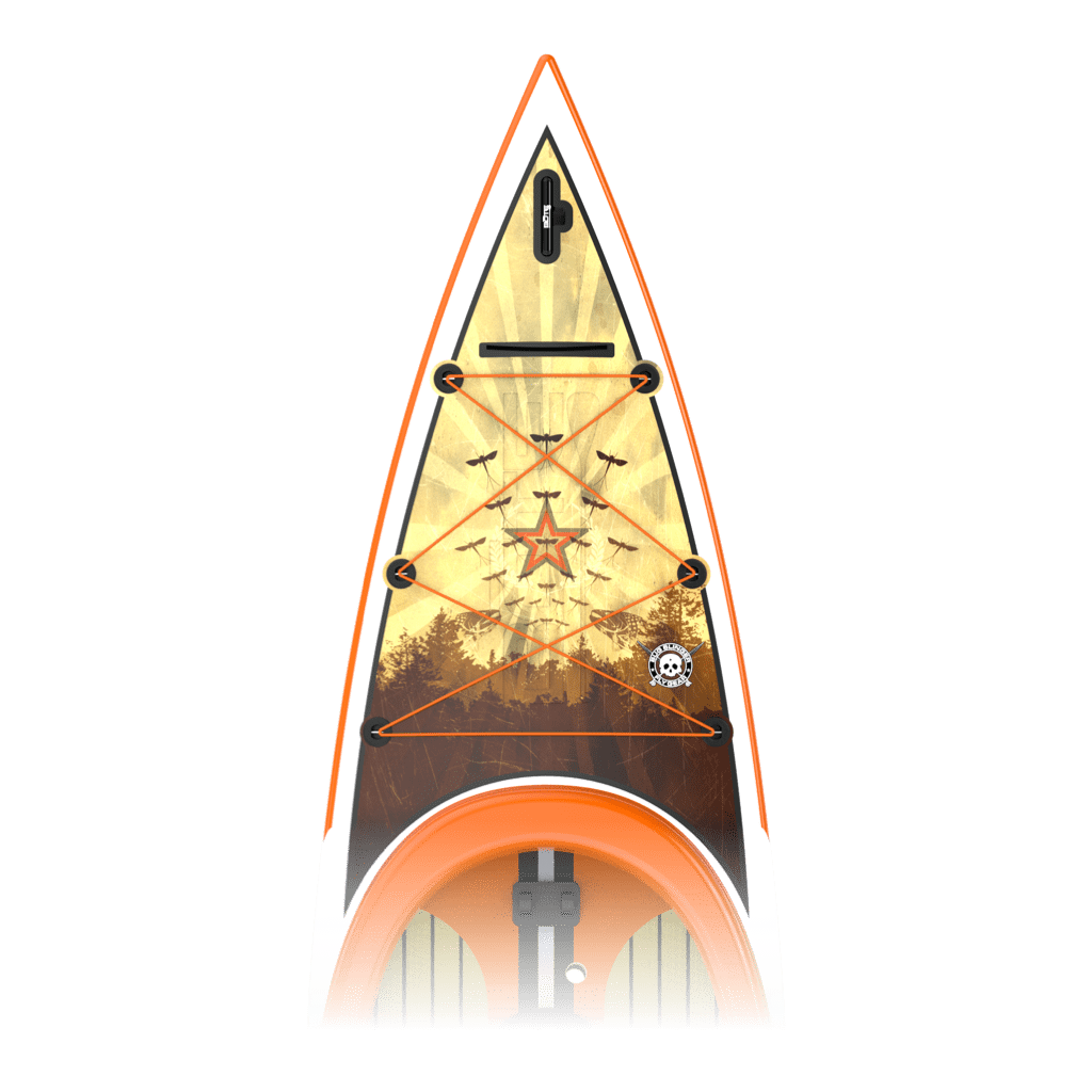 Zoomed in top view of the 14′ Bug Slinger® Backwater Paddle Board