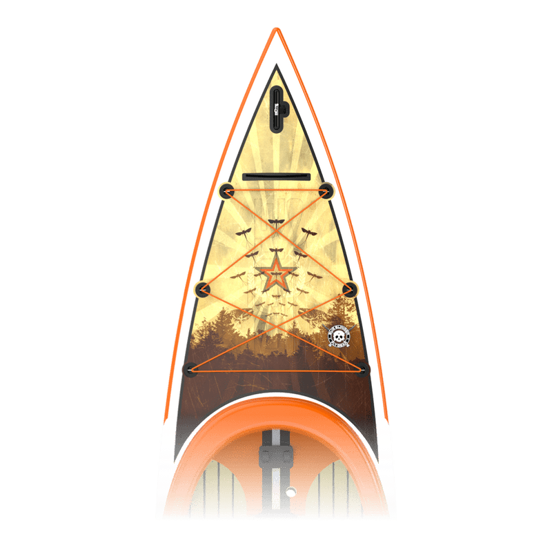 Zoomed in top view of the 14′ Bug Slinger® Backwater Paddle Board