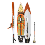 Top, side, and bottom view of the Rackham 14′ Bug Slinger™ Backwater Paddle Board
