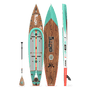 Top, side, and bottom view of the Rackham 14′ Classic Mangrove Paddle Board with paddle