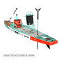 Rear angled view of the Rackham 14′ Classic Mangrove Paddle Board with paddle and suggested accessories