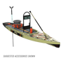 Front angled view of the Rackham 14' Verge Camo Paddle Board with suggested accessories