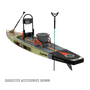 Rear angled view of the Rackham 14' Verge Camo Paddle Board with suggested accessories