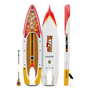 Top, side, and bottom view of the Rover 14′ Fischer Cutthroat Micro Skiff with paddle