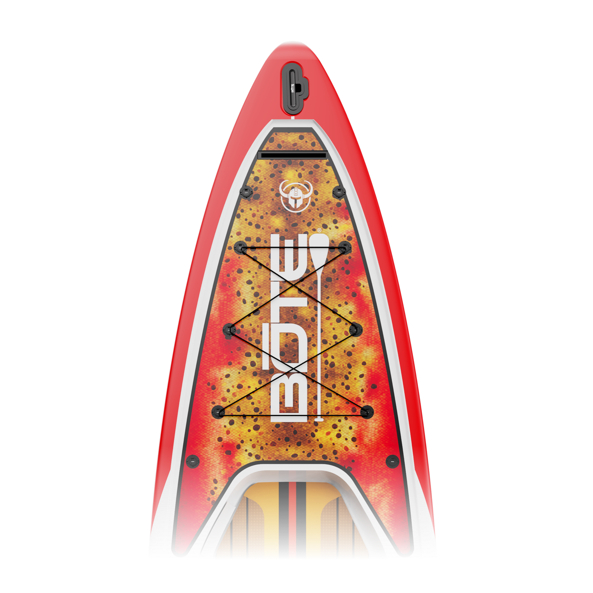 Zoomed in view of the nose area of a Rover 14′ Fischer Cutthroat Micro Skiff