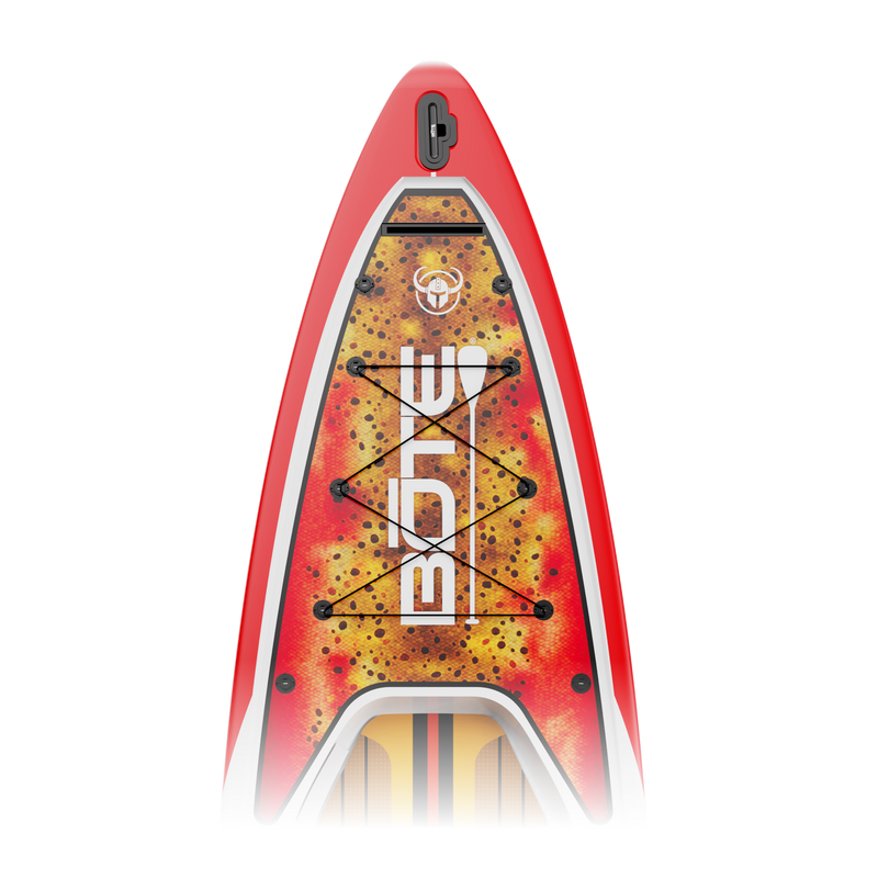 Zoomed in view of the nose area of a Rover 14′ Fischer Cutthroat Micro Skiff