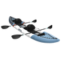 Blue and white kayak with two paddles on a white background