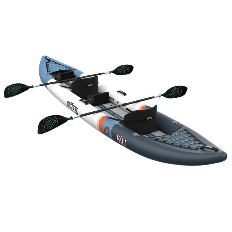Two-person kayak with paddles on a white background
