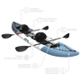 Inflatable kayak with features highlighted on a white background