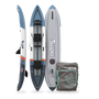 Inflatable paddle boards and a carrying bag with BOTE branding on a white background