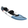 Blue and white kayak with seats on a white background