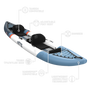 Inflatable kayak with labeled features on a white background