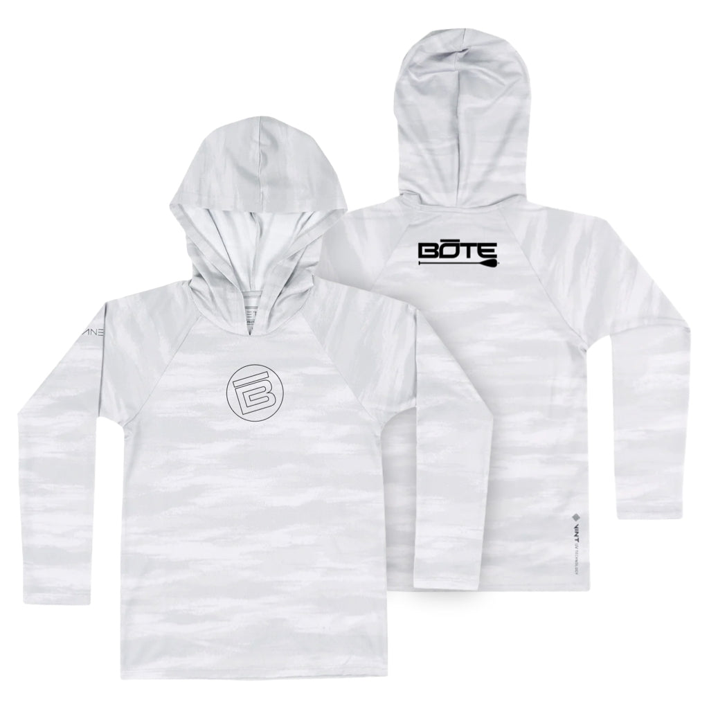 Front and back image of the Kids Explorer Tech Hoody Ice Camo