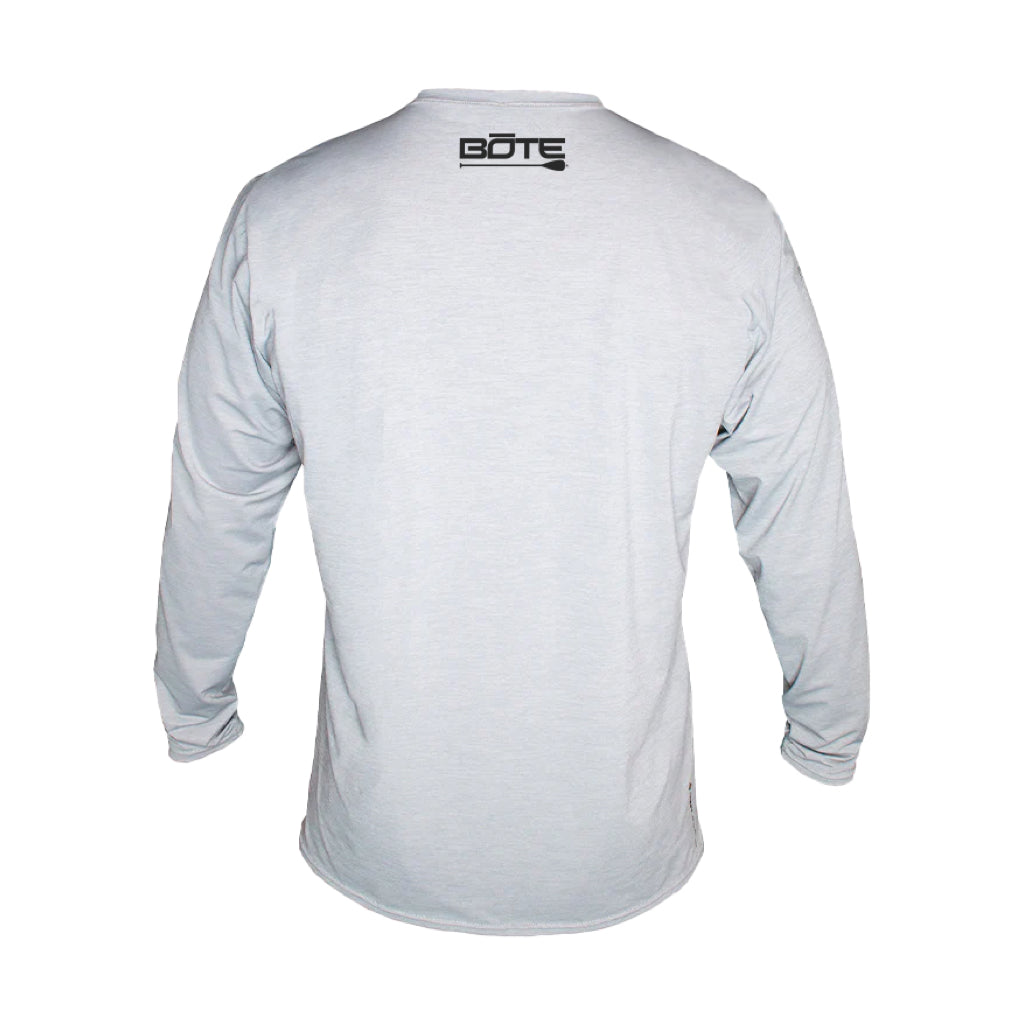 Back view the Men's Low Pro Tech Long Sleeve Alloy Heathered