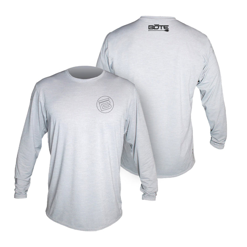 Front and back image of the Men's Low Pro Tech Long Sleeve Alloy Heathered