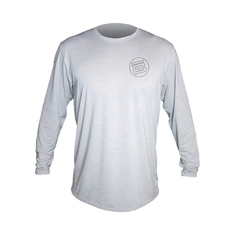 Front view of the Men's Low Pro Tech Long Sleeve Alloy Heathered