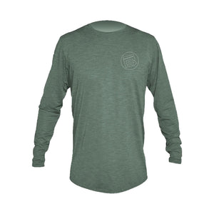 Front view of the Men's Low Pro Tech Long Sleeve Dark Olive Heathered