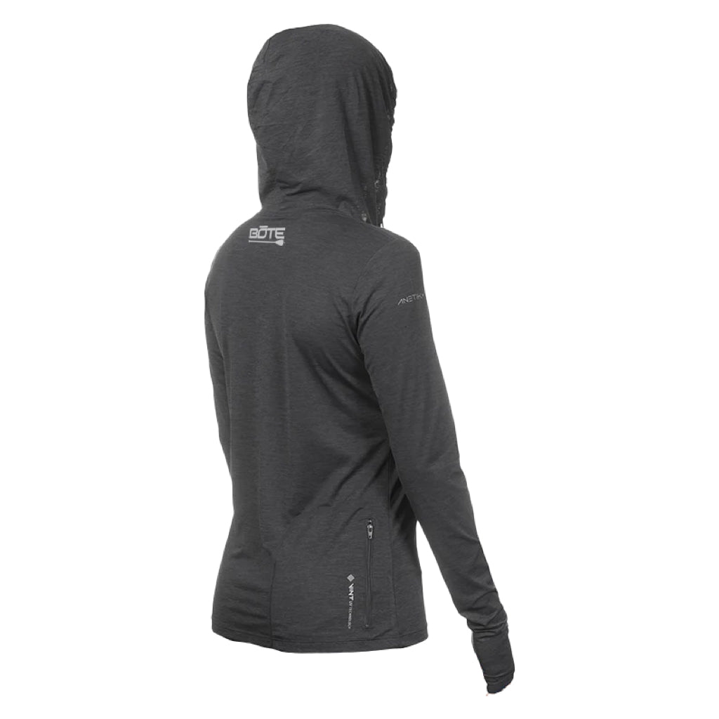 Back view the Women's Breeze Tech Hoody Charcoal Heathered