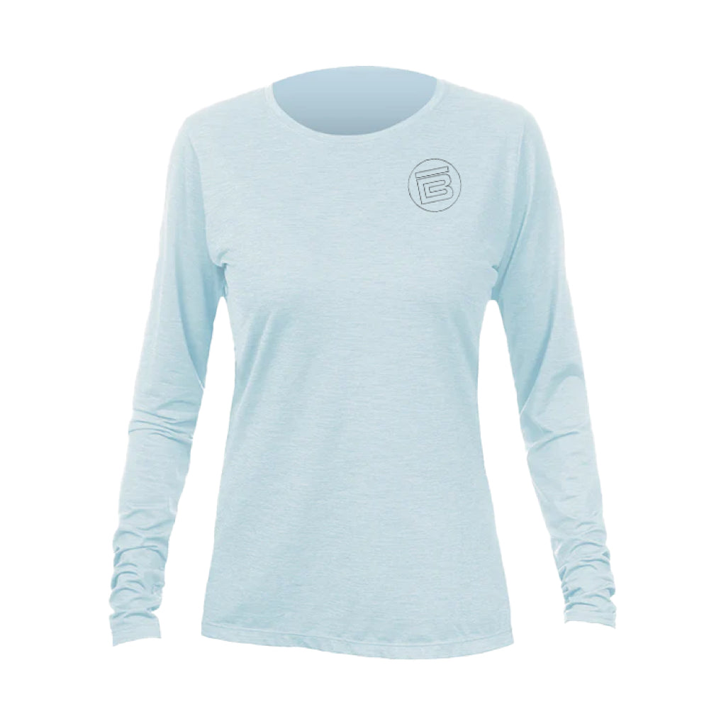 Front view of the Women's Breeze Tech Long Sleeve Sky Heathered