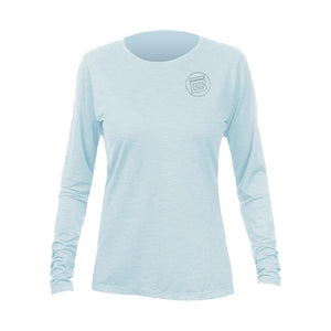 Front view of the Women's Breeze Tech Long Sleeve Sky Heathered