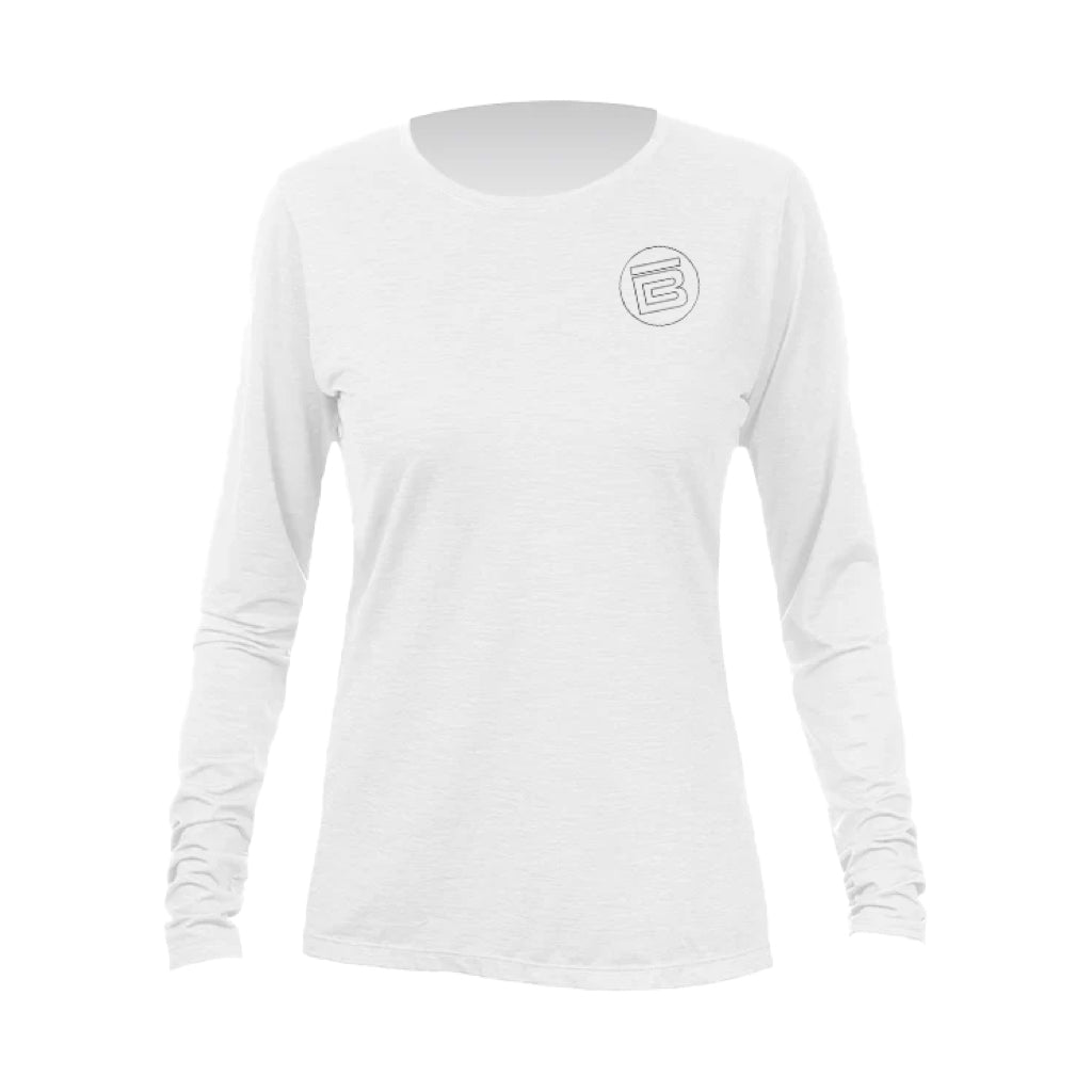Front view of the Women's Breeze Tech Long Sleeve White Heathered