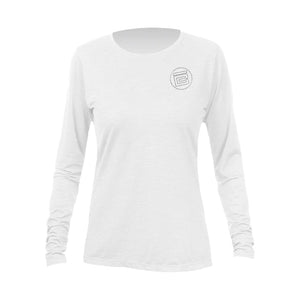Front view of the Women's Breeze Tech Long Sleeve White Heathered