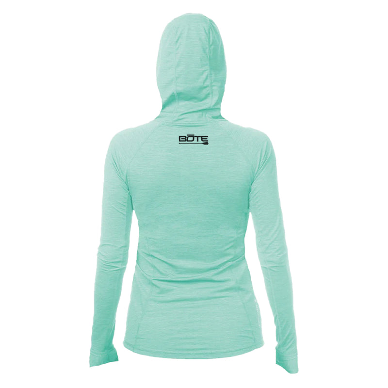 Back view the Women's Flight Tech Hoody Seafoam Heathered