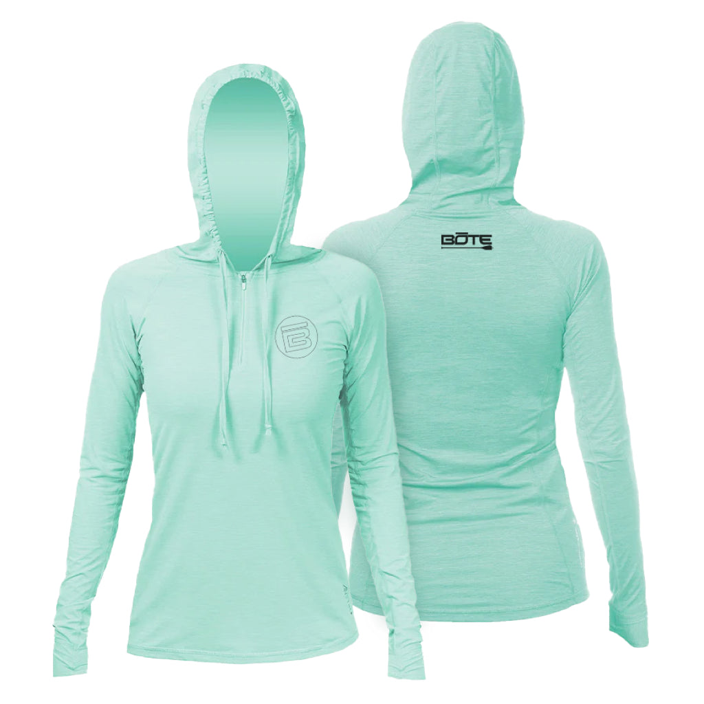Front and back image of the Women's Flight Tech Hoody Seafoam Heathered