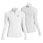 Women's Flight Tech Long Sleeve White Heathered, front and back view with quarter zip and BOTE logos.