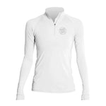 Women's Flight Tech Long Sleeve White Heathered, front view with quarter zip and subtle chest logo.