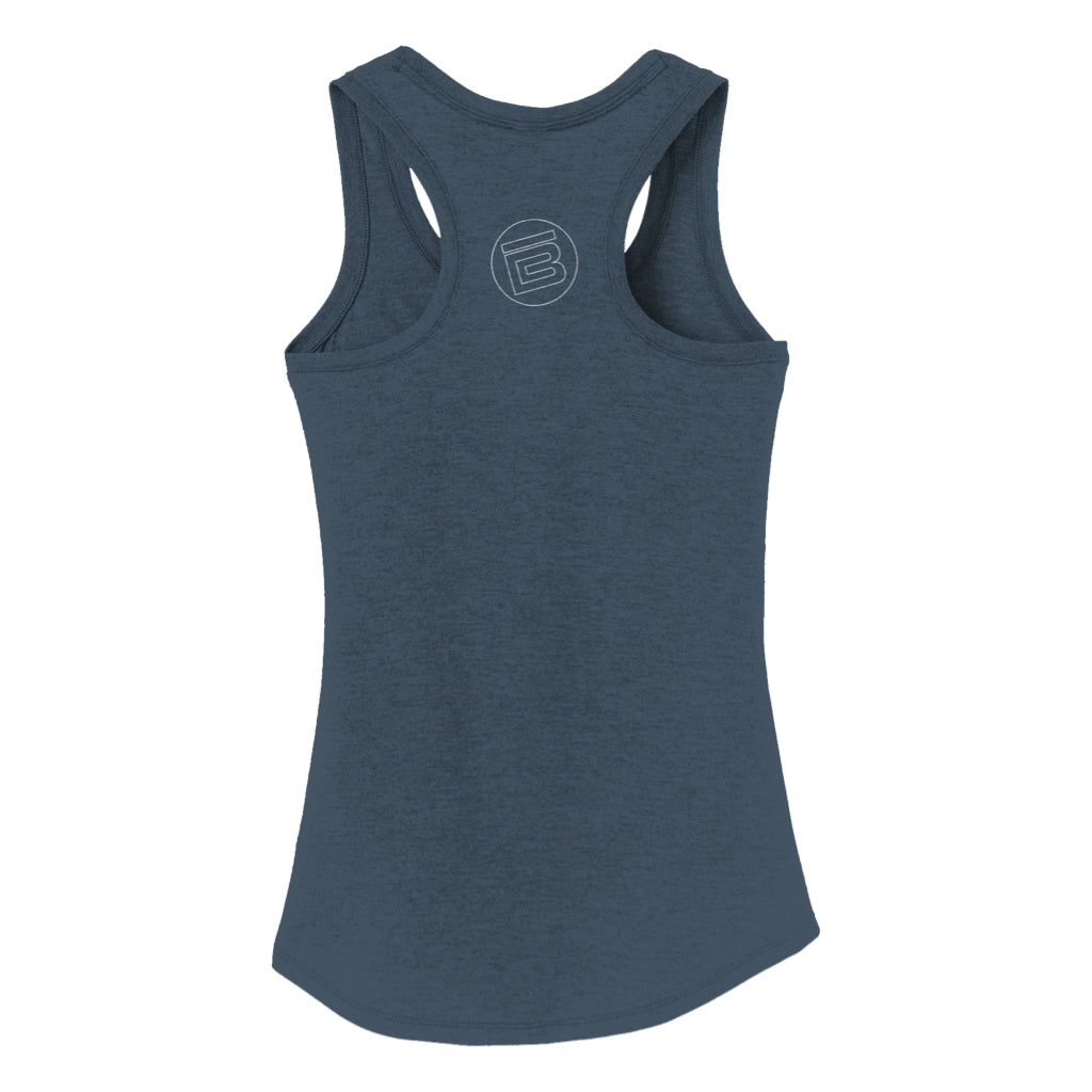 Back view the Womens BOTE Logo Navy Tank