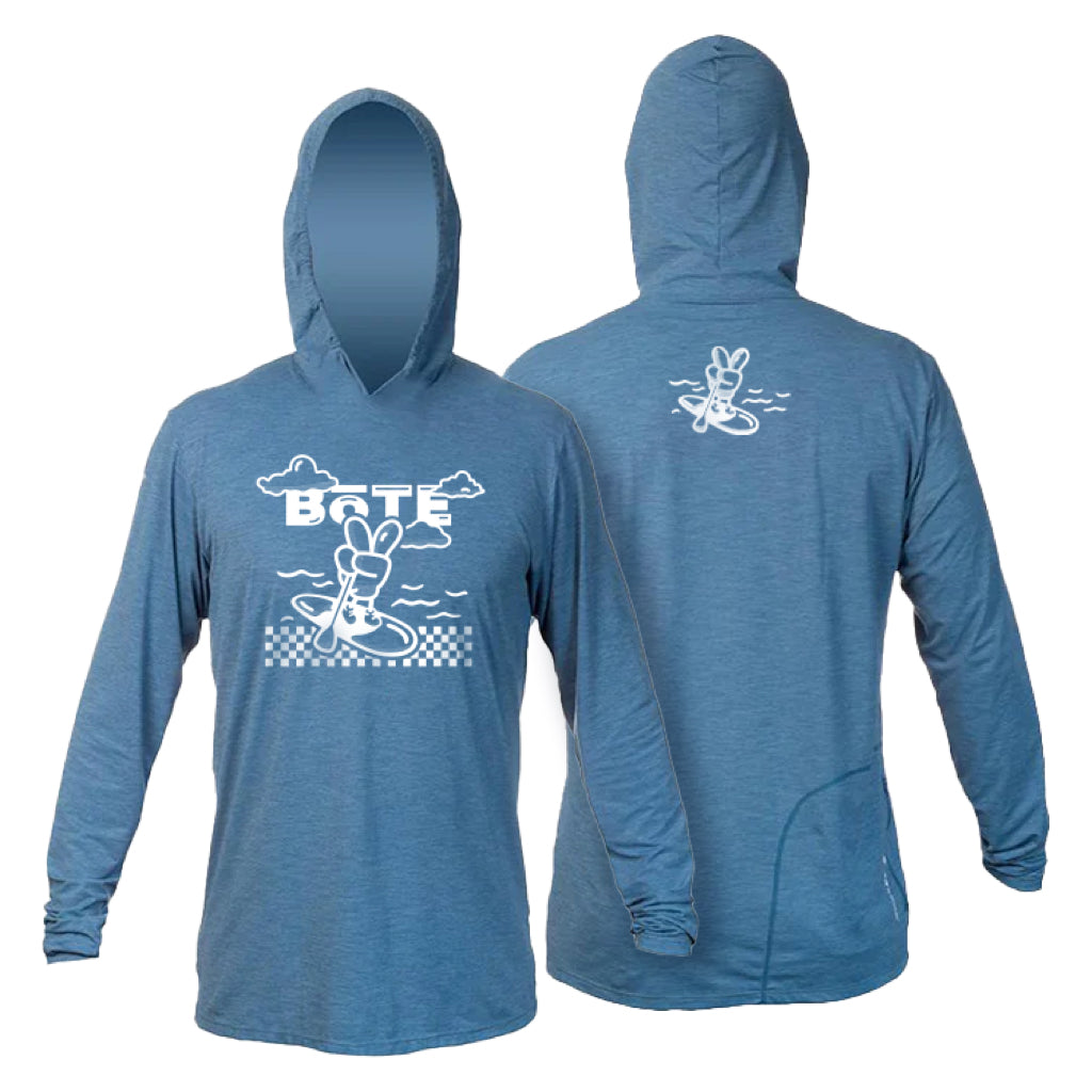 Front and back image of the Youth Low Pro Tech Hoody BOTE Peace Bahama Heathered