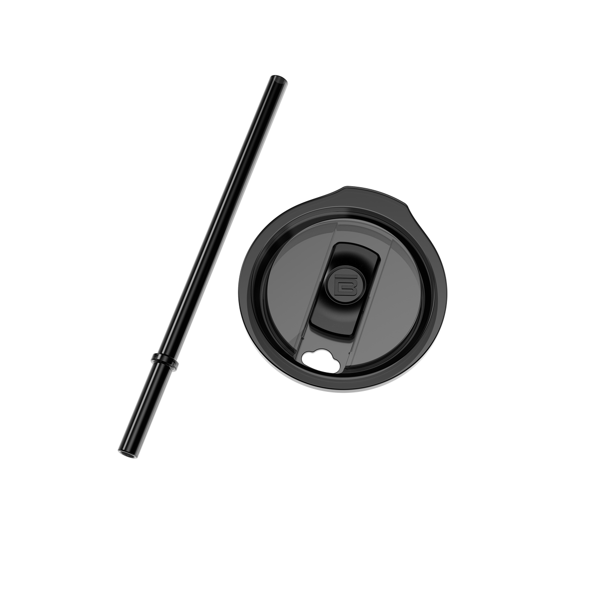Top view of the MAGNETumbler 32oz Replacement Lid with black straw placed beside the lid.