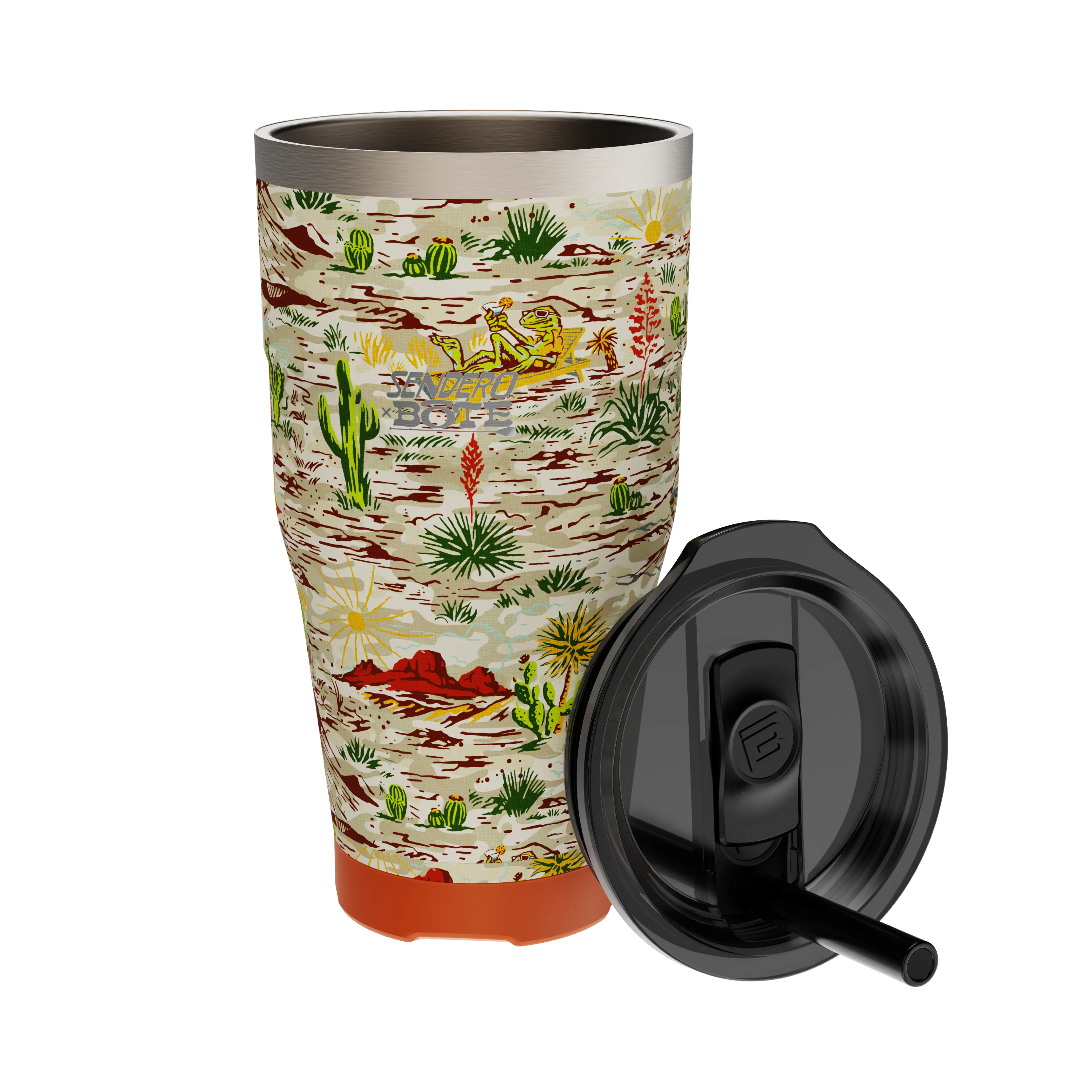 A direct front view of the MAGNETumbler 32oz with Lid Native Sendero, highlighting its main design and branding elements.