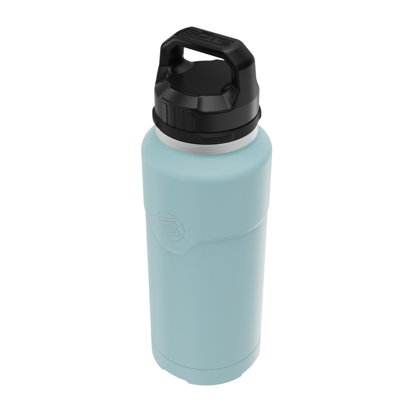 A direct front view of the MAGNEBottle 36oz with Cap Steel Blue, highlighting its main design and branding elements.
