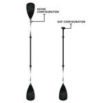 Side view of the Kayak and SUP Configurations of the 4-Piece Hybrid Adjustable Aluminum Paddle Black